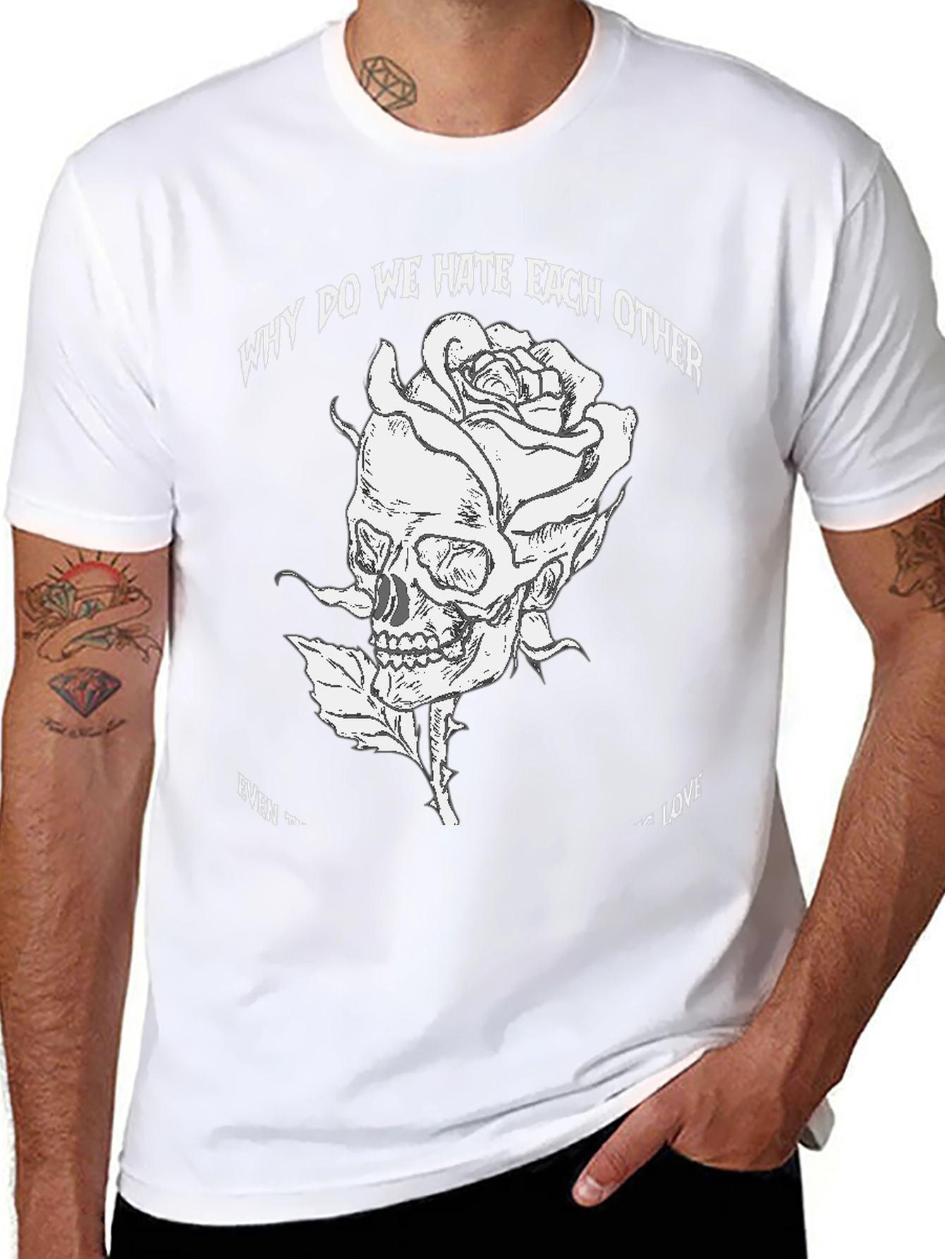 Skull Rose Graphic Tee - Black Cotton Blend T-Shirt