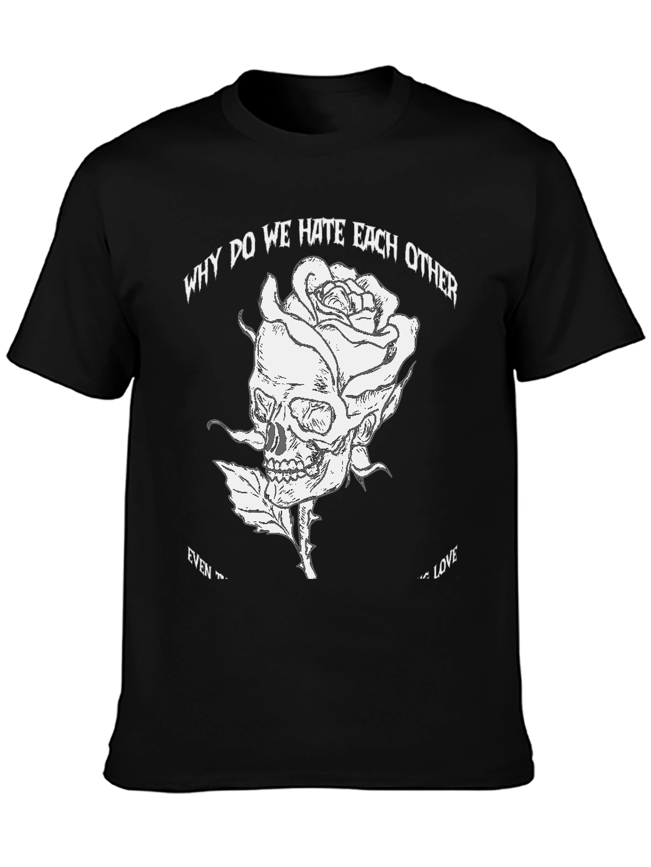 Skull Rose Graphic Tee - Black Cotton Blend T-Shirt
