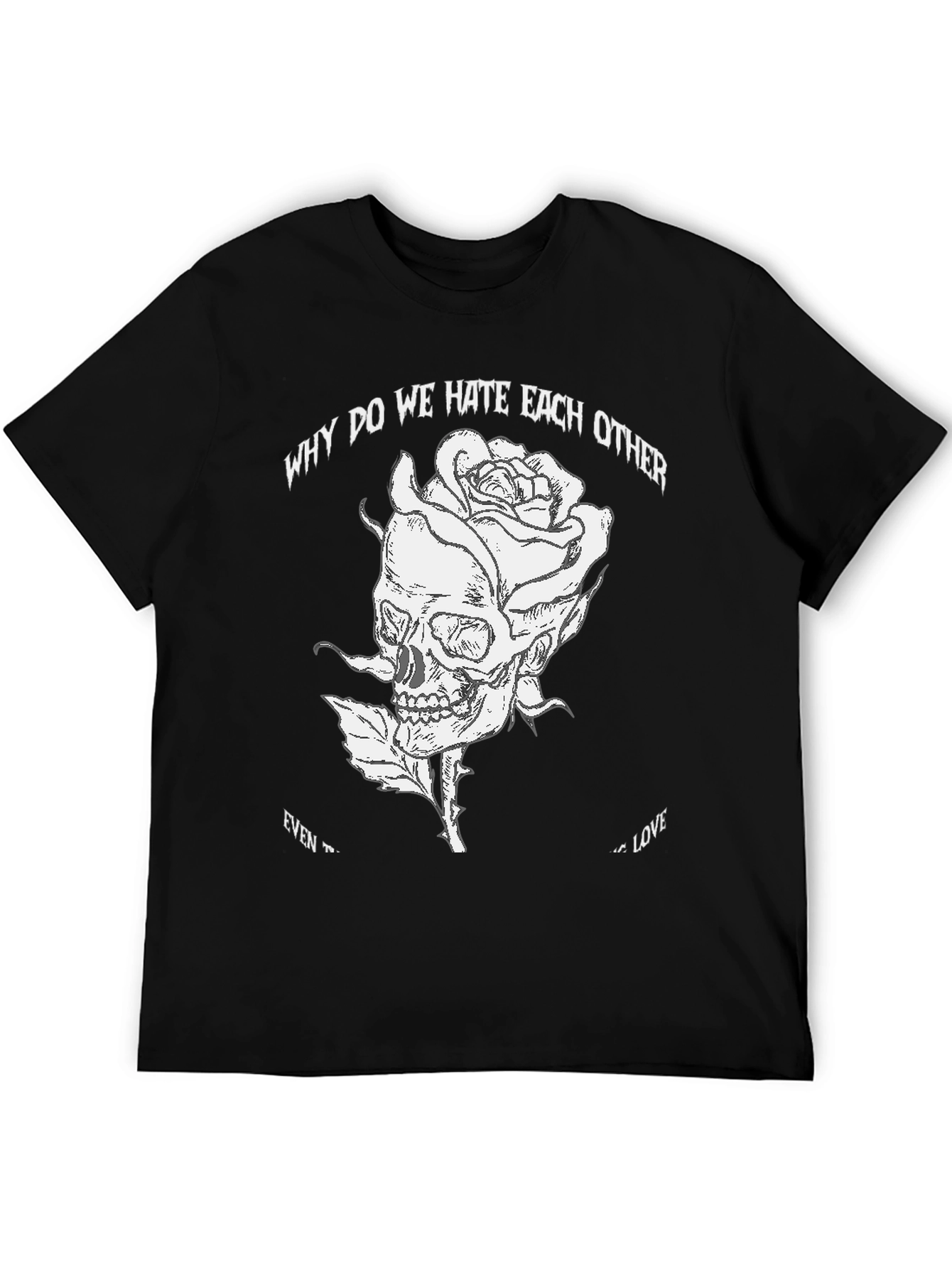 Skull Rose Graphic Tee - Black Cotton Blend T-Shirt