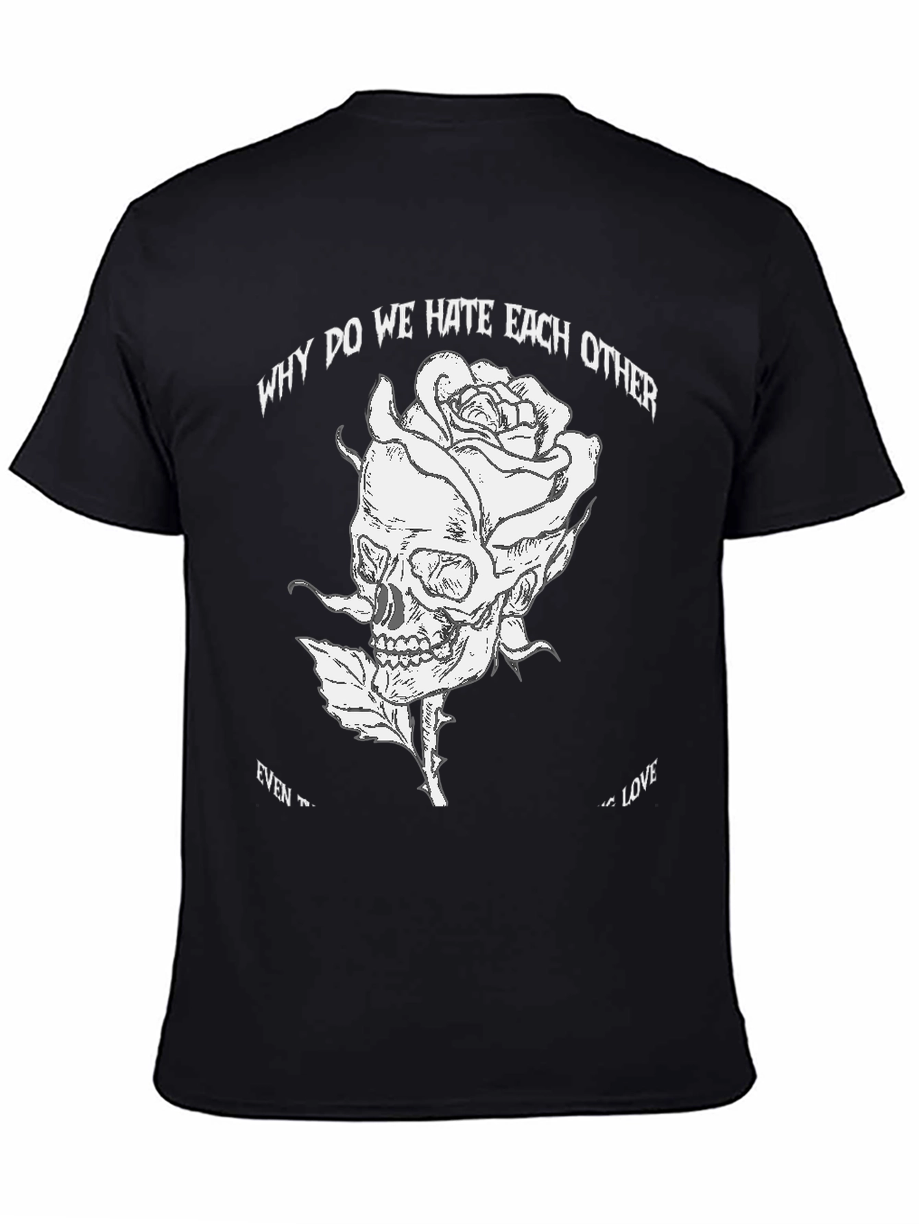 Skull Rose Graphic Tee - Black Cotton Blend T-Shirt