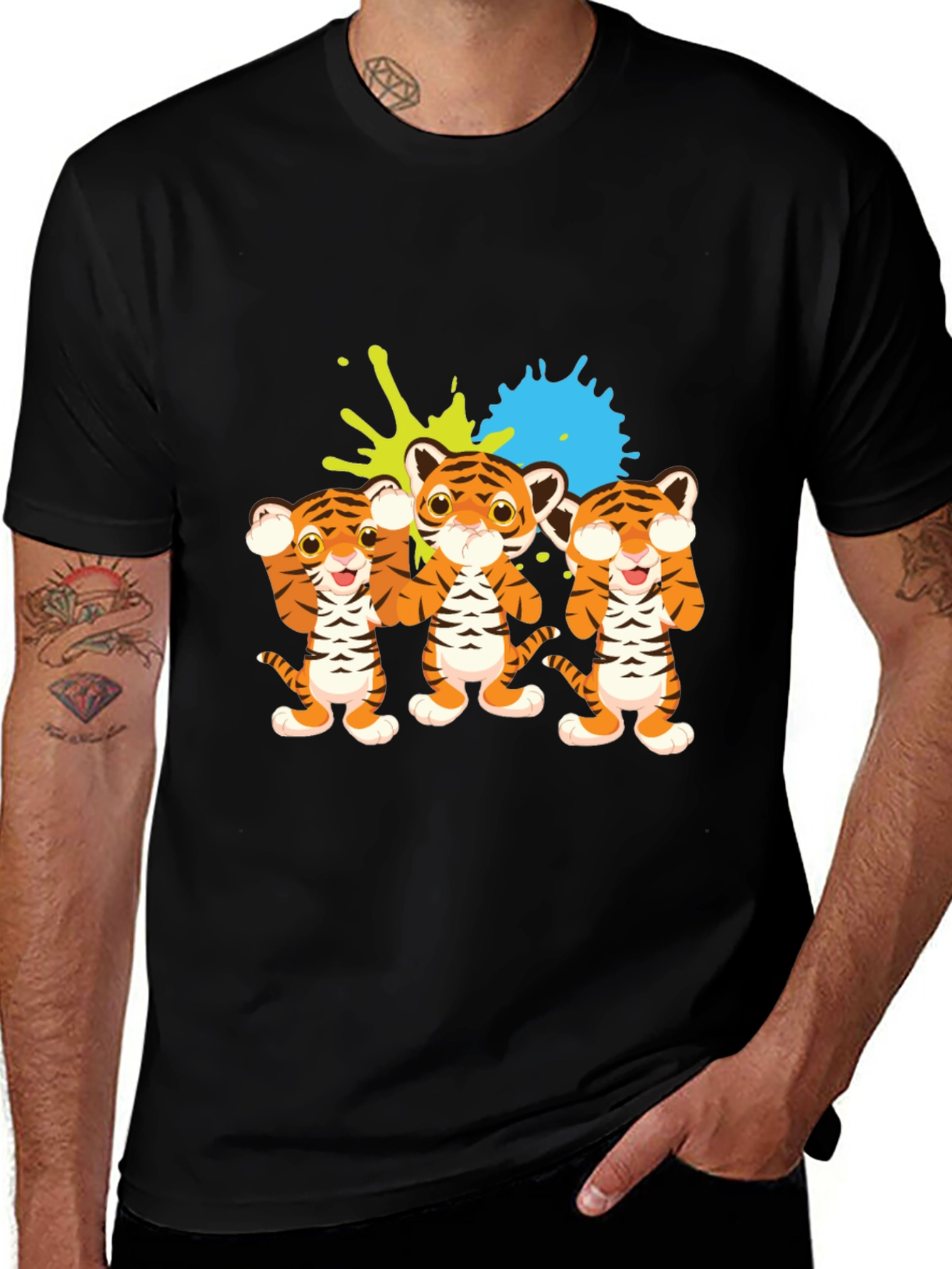 Cute Tiger Trio Graphic Tee - Black