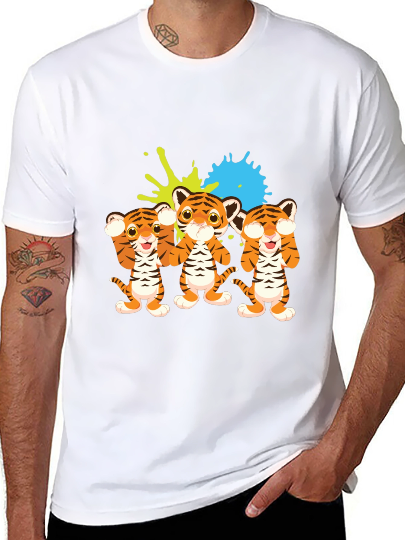 Cute Tiger Trio Graphic Tee - Black