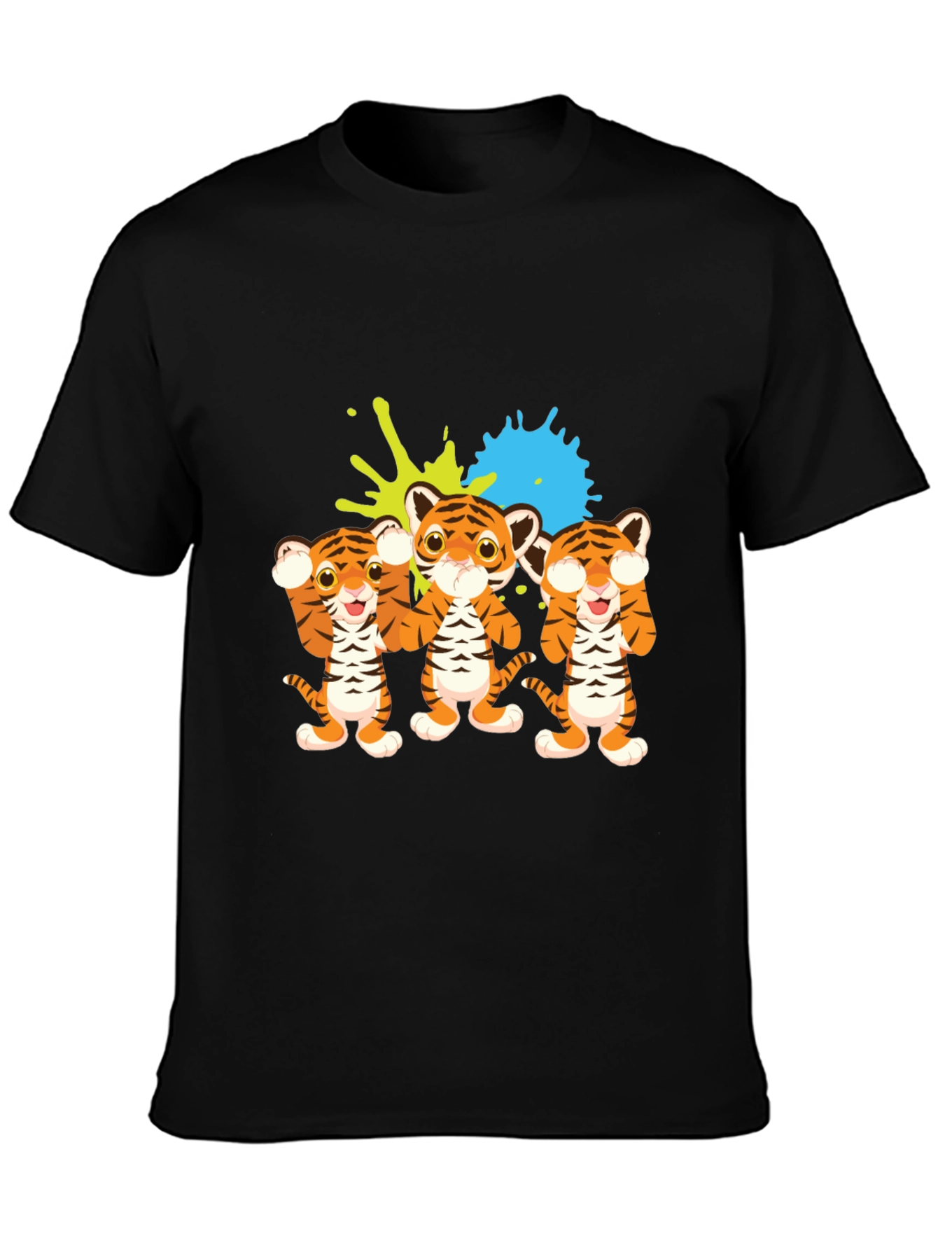 Cute Tiger Trio Graphic Tee - Black