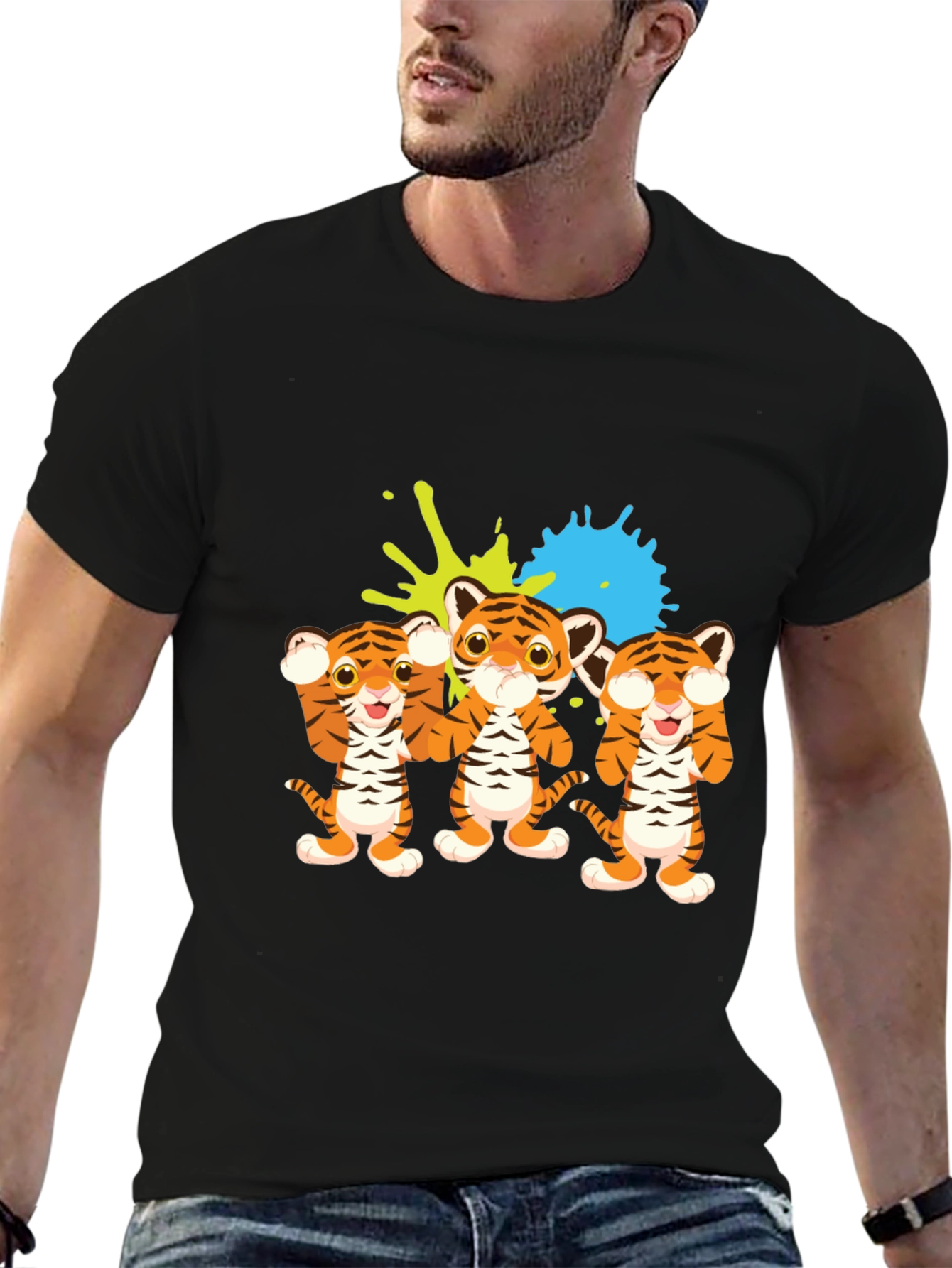 Cute Tiger Trio Graphic Tee - Black