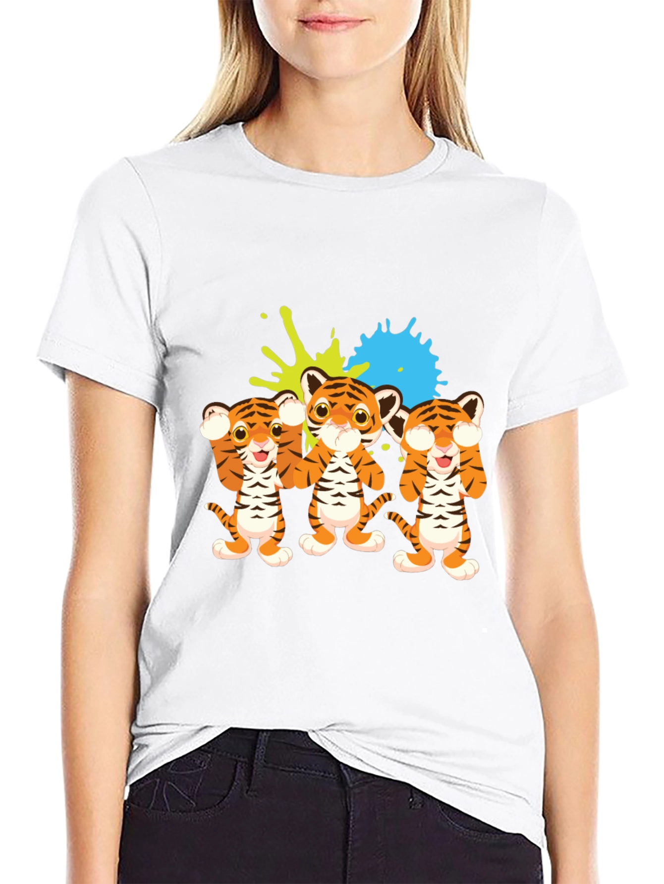 Cute Tiger Trio Graphic Tee - Black