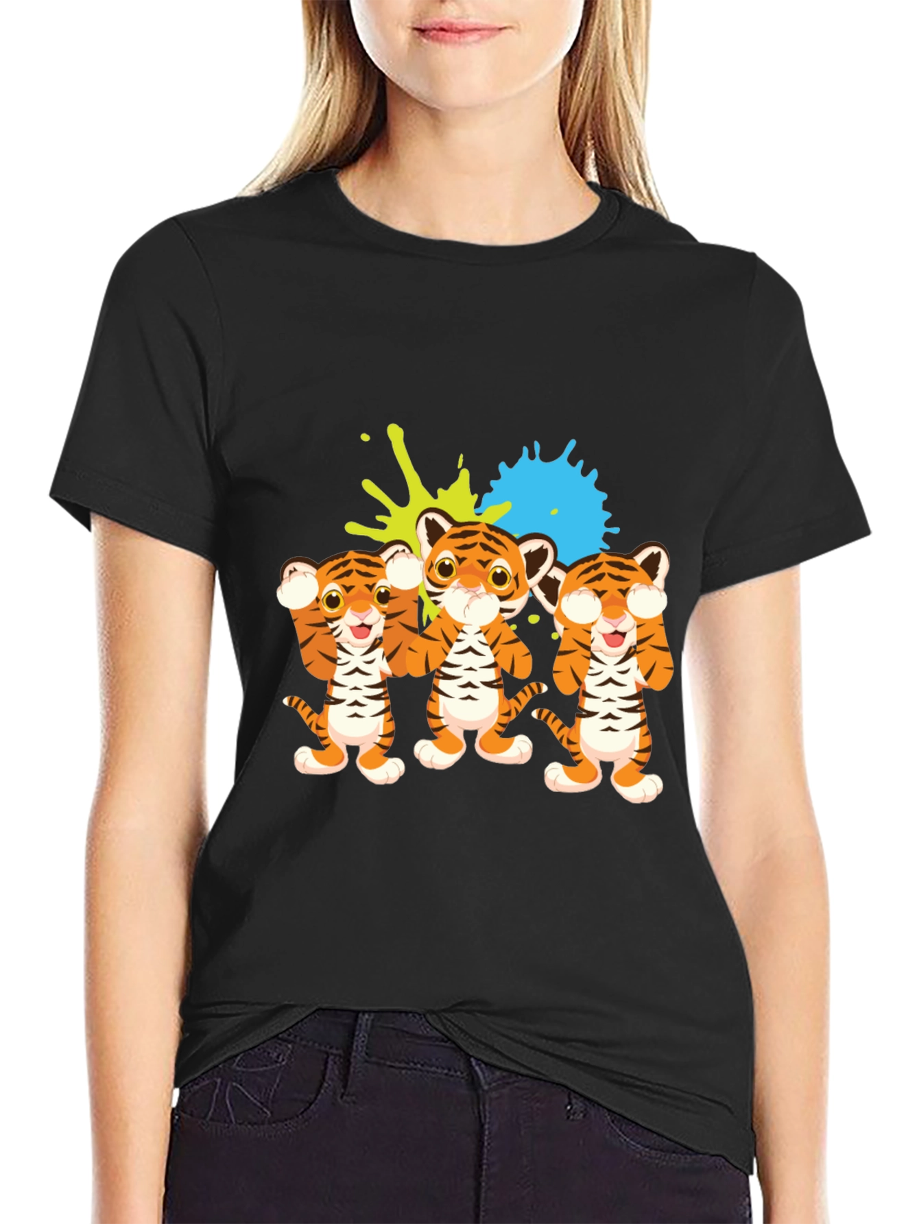 Cute Tiger Trio Graphic Tee - Black