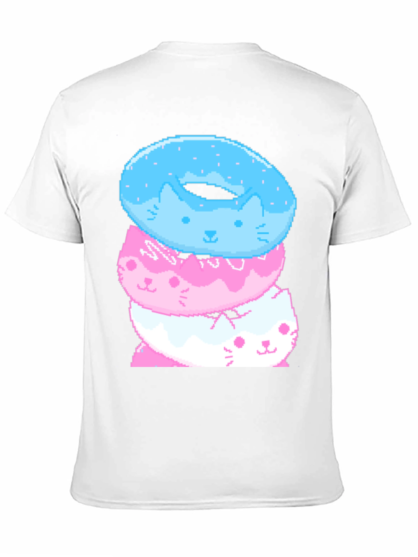 Pixel Cat Donut Stack Black T-Shirt