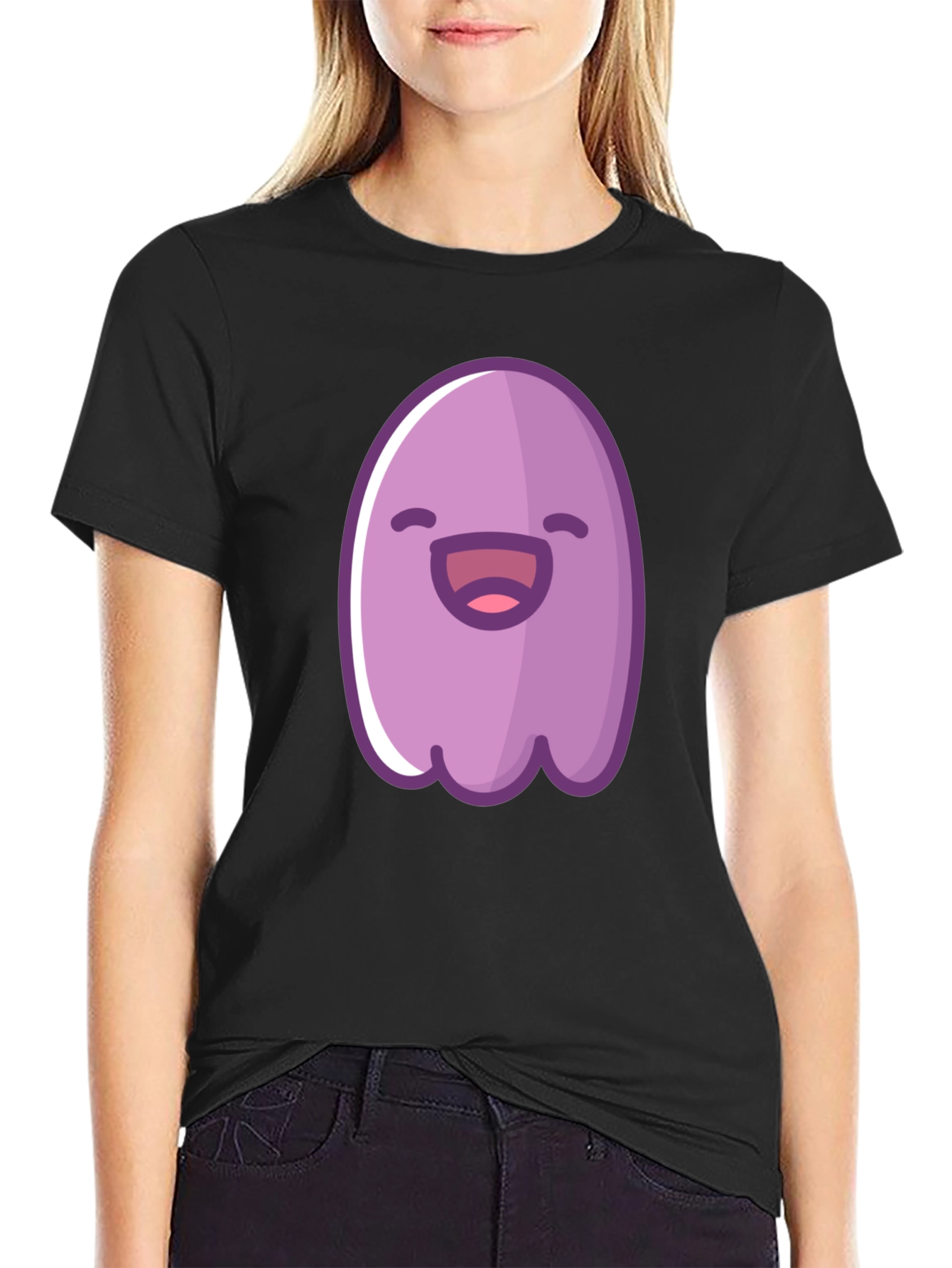 Cute Cartoon Ghost Graphic Black T-Shirt
