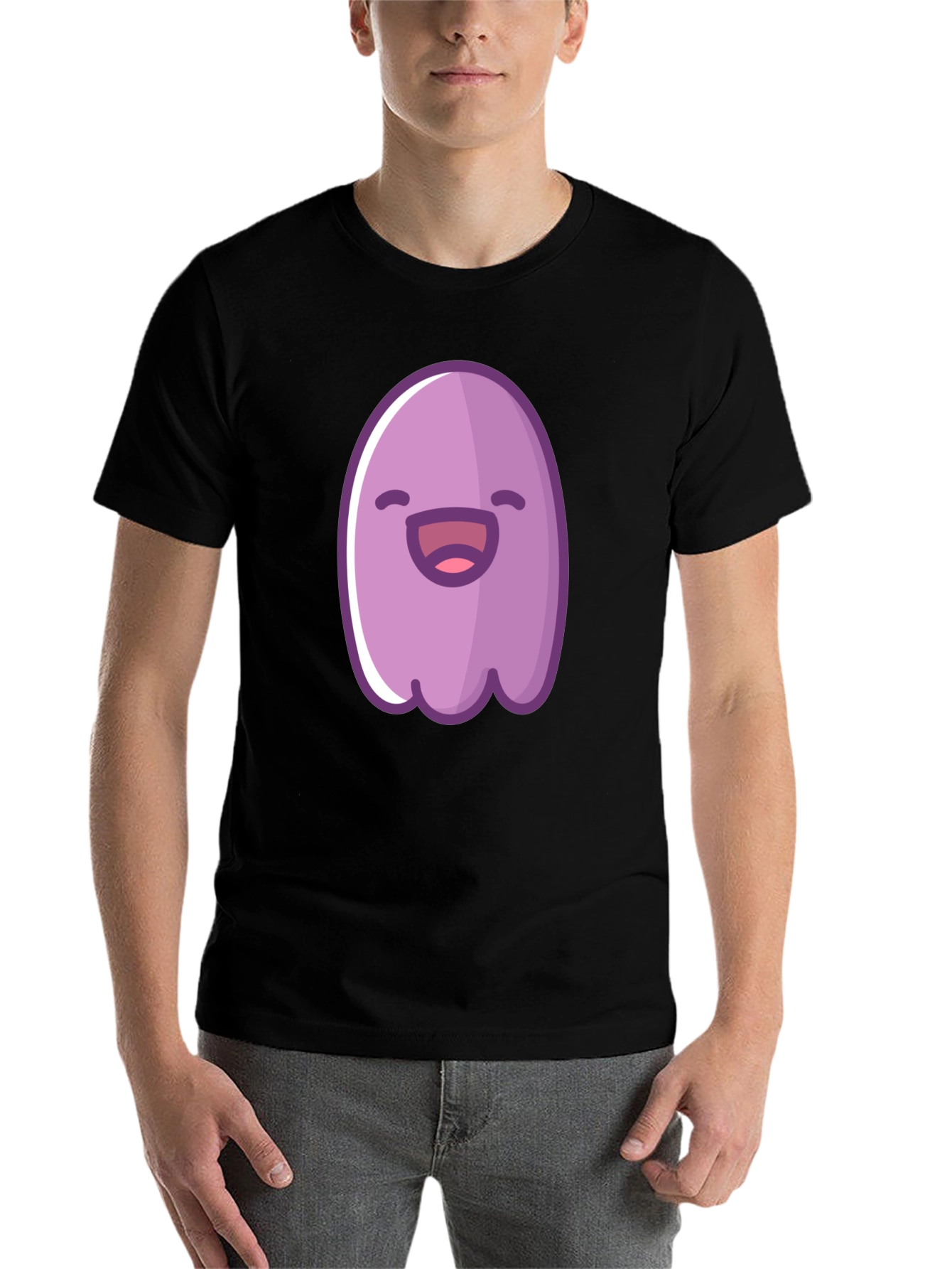 Cute Cartoon Ghost Graphic Black T-Shirt