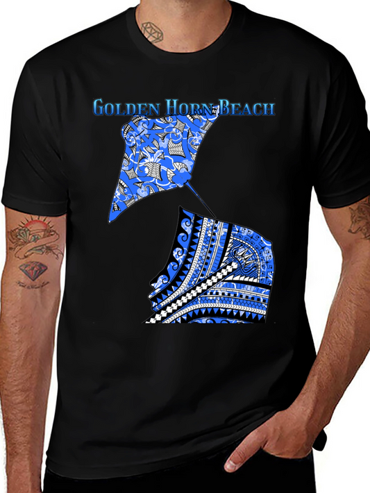 Golden Horn Beach T-Shirt - Tribal Stingray Design