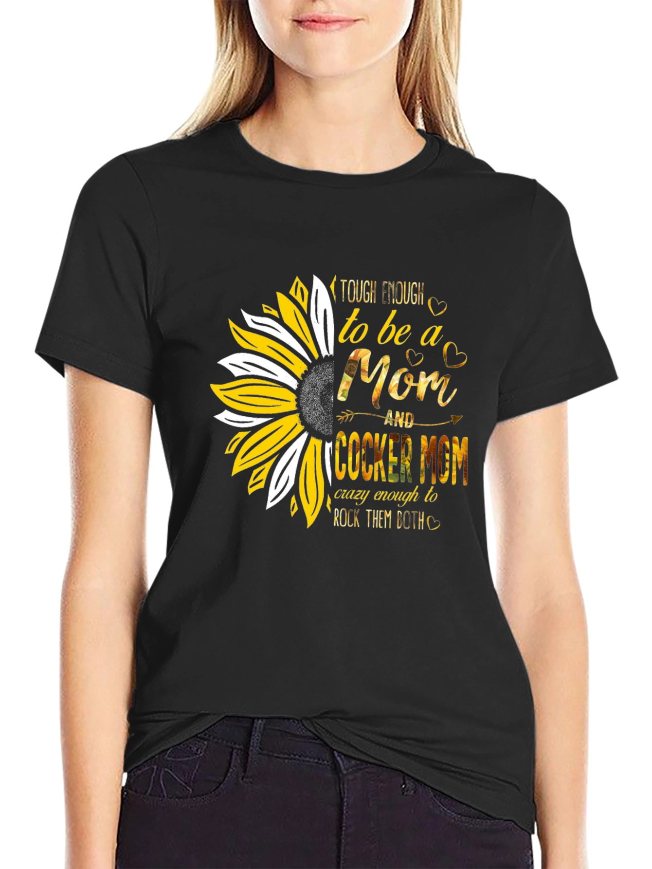 Tough Enough Cocker Mom Sunflower Graphic T-Shirt