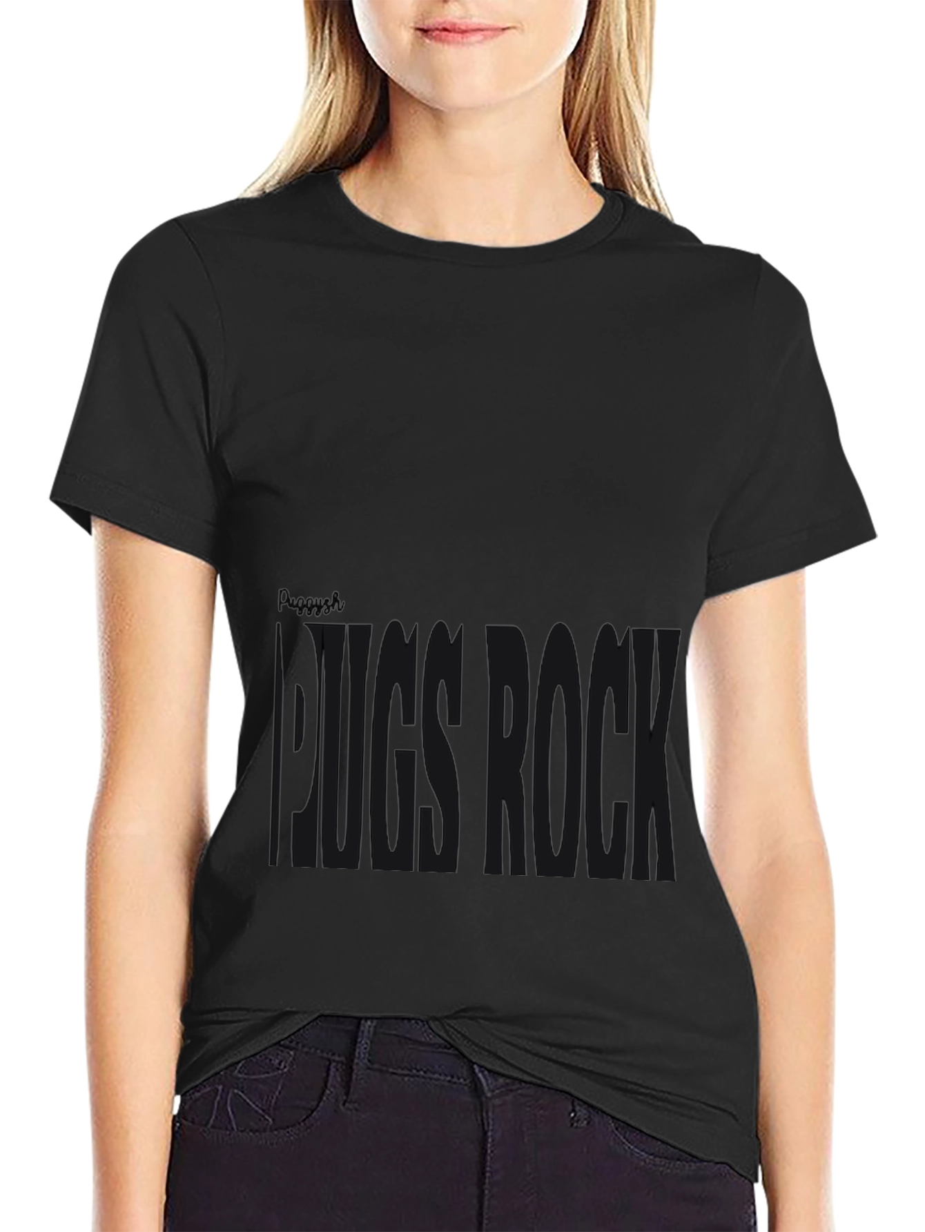 Pug Rock Graphic Tee - Black Cotton T-Shirt