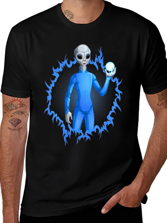 Alien Holding Orb Graphic Tee - Sci-Fi T-Shirt