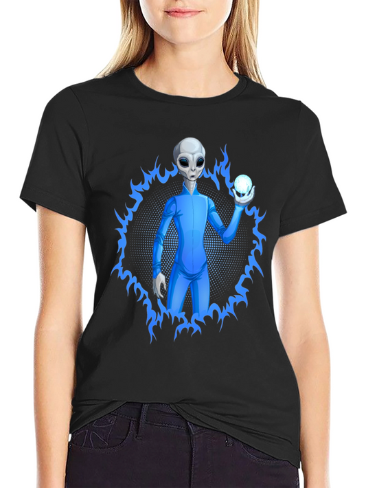 Alien Holding Orb Graphic Tee - Sci-Fi T-Shirt