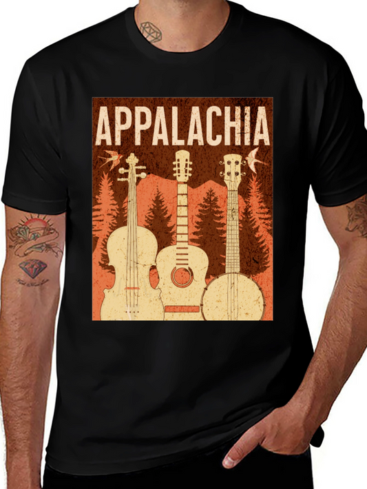 Appalachia Music T-Shirt: Vintage Guitar Banjo & Fiddle