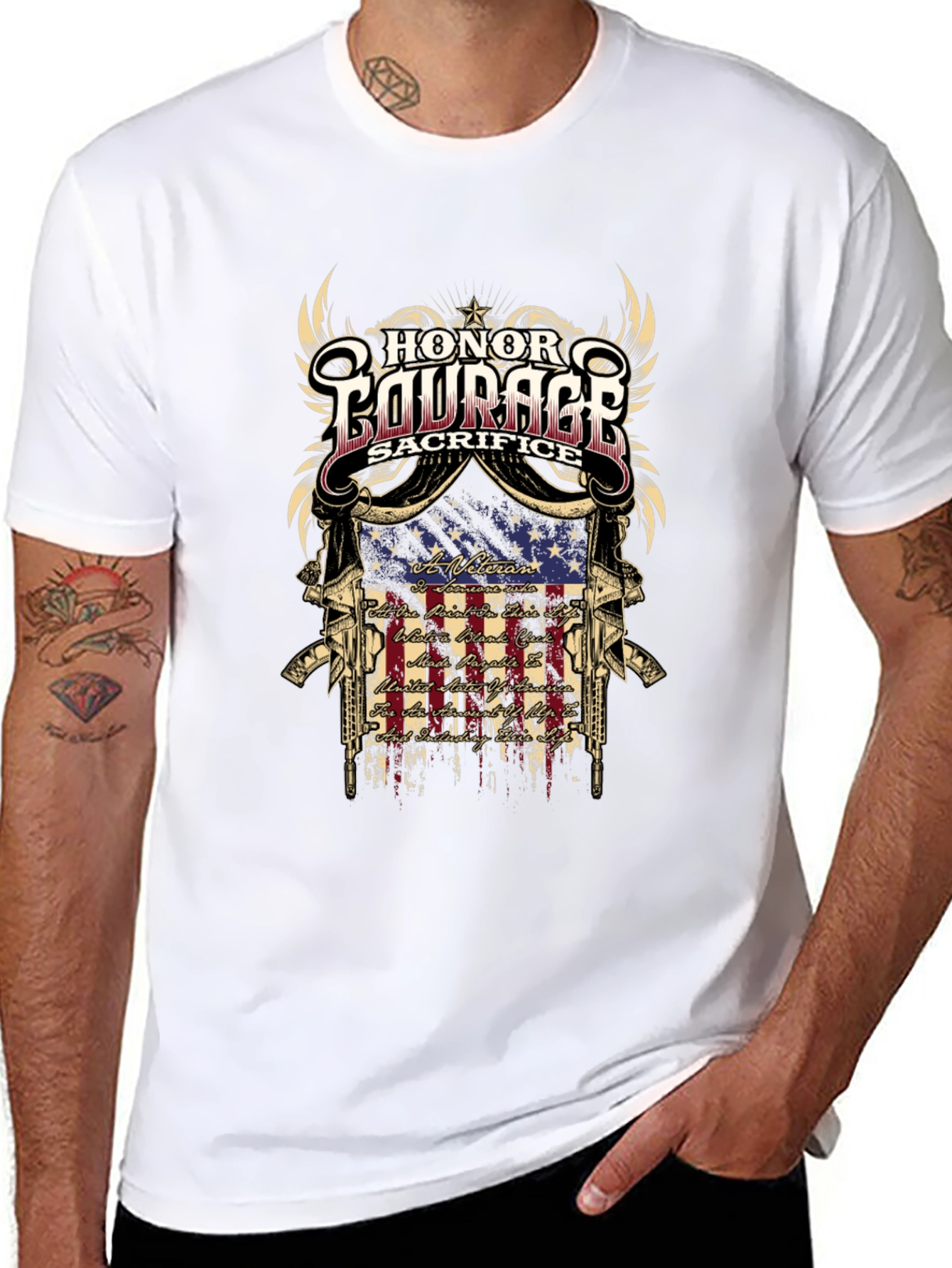 Honor Courage Sacrifice Veteran Graphic T-Shirt