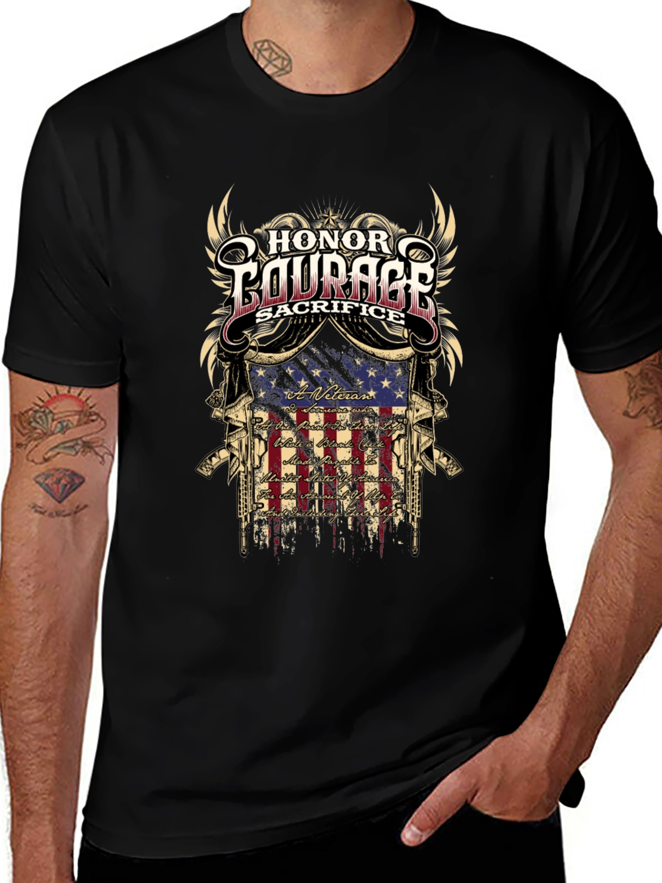 Honor Courage Sacrifice Veteran Graphic T-Shirt
