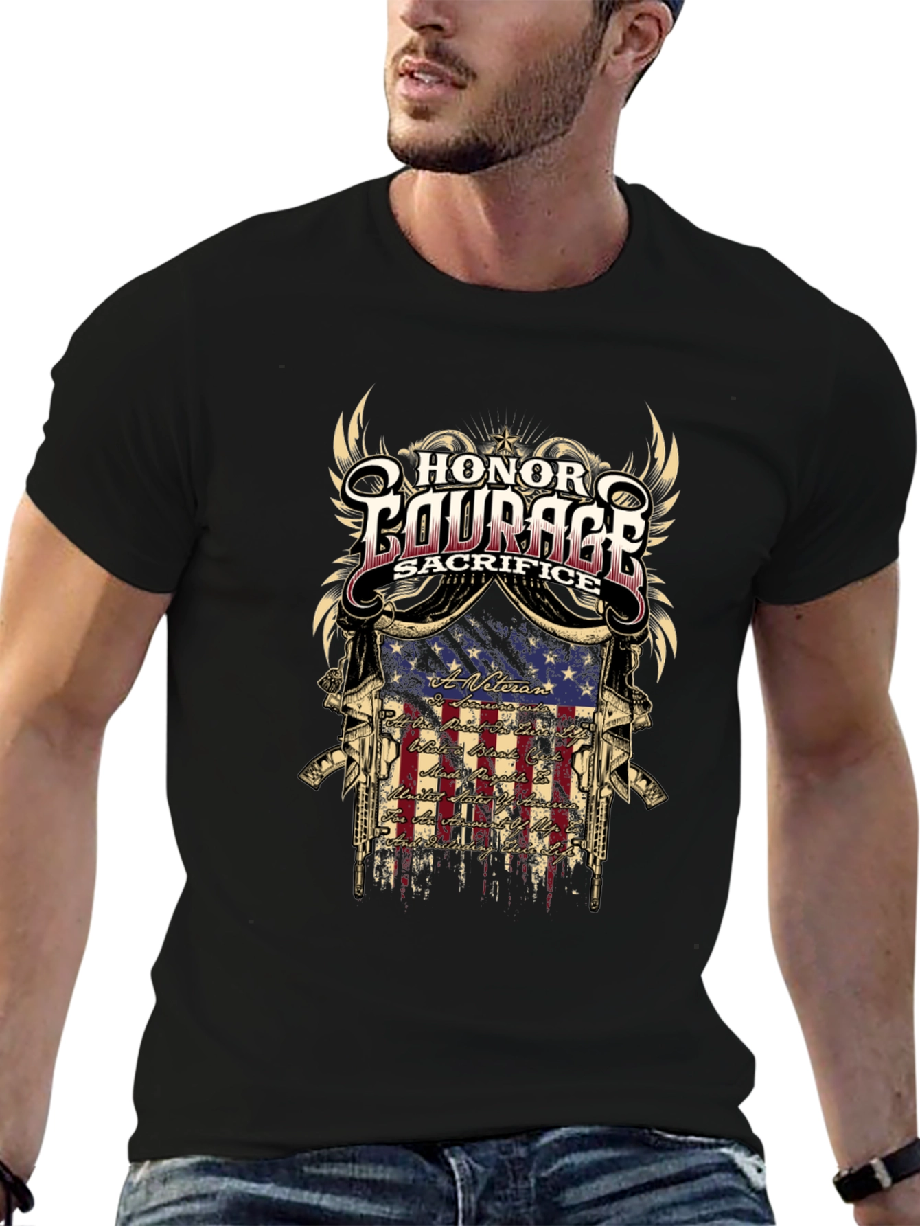 Honor Courage Sacrifice Veteran Graphic T-Shirt