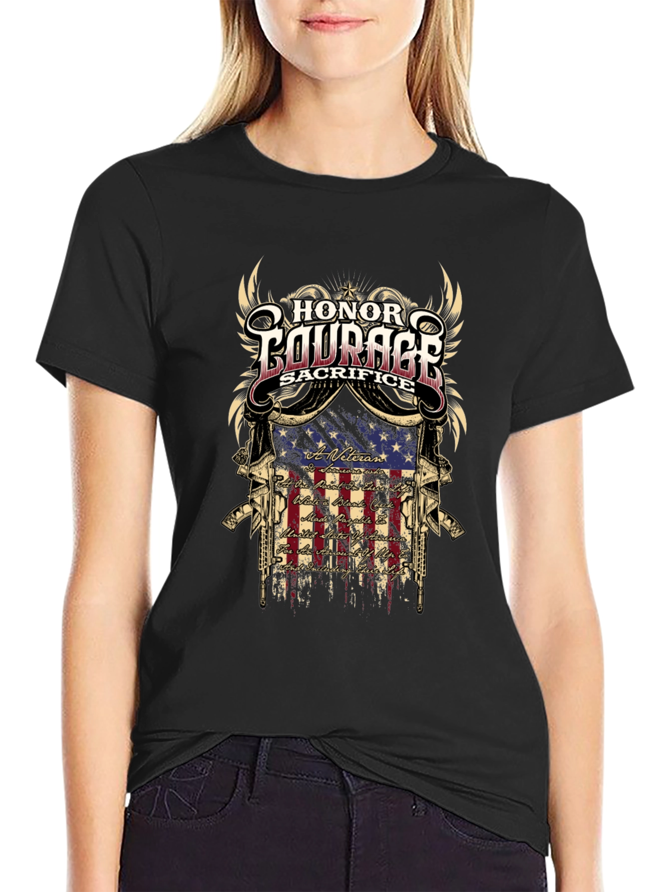 Honor Courage Sacrifice Veteran Graphic T-Shirt