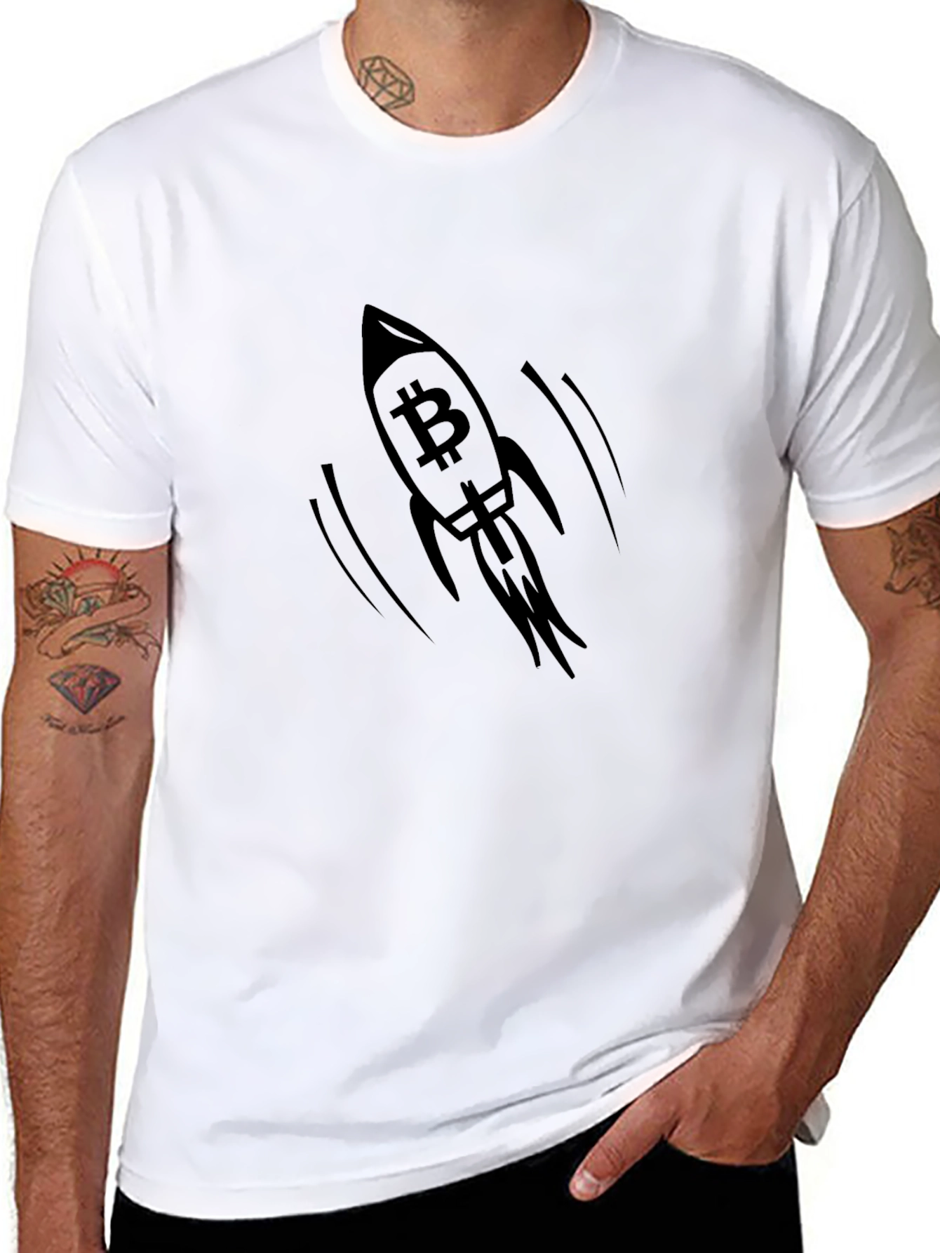 Bitcoin Rocket Graphic Tee - Crypto HODL Fashion