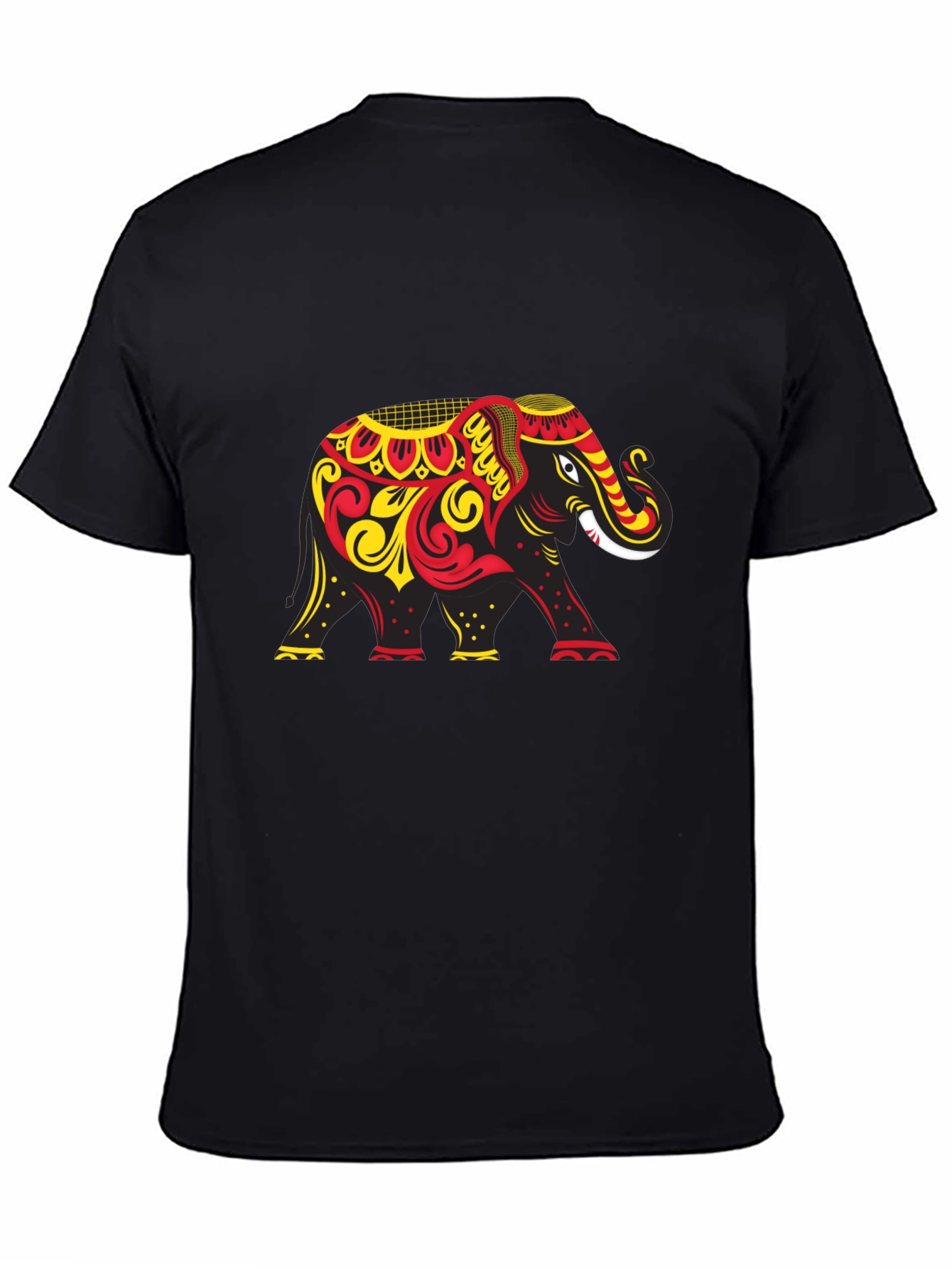 Black T-Shirt with Ornate Elephant Graphic