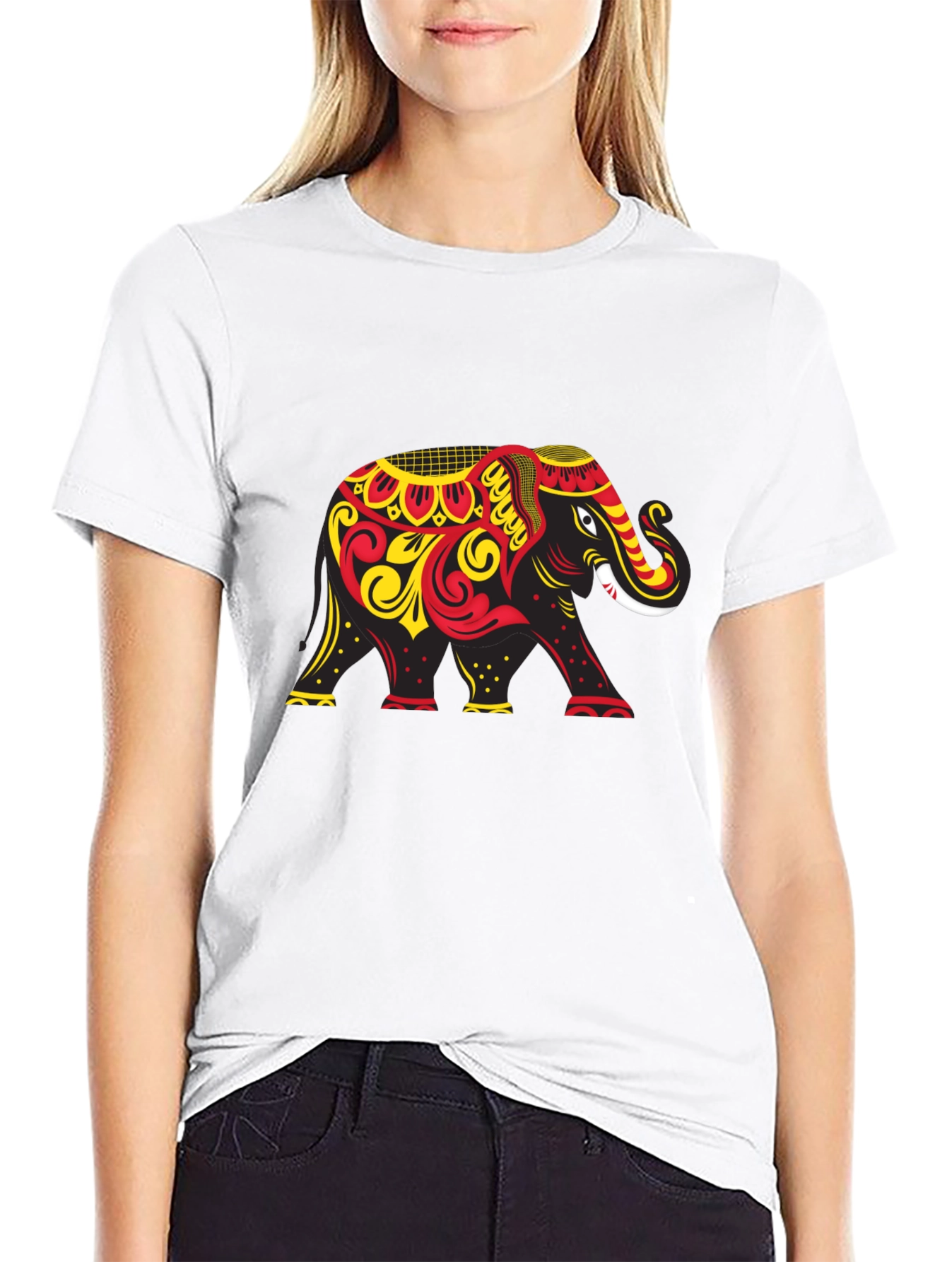 Black T-Shirt with Ornate Elephant Graphic