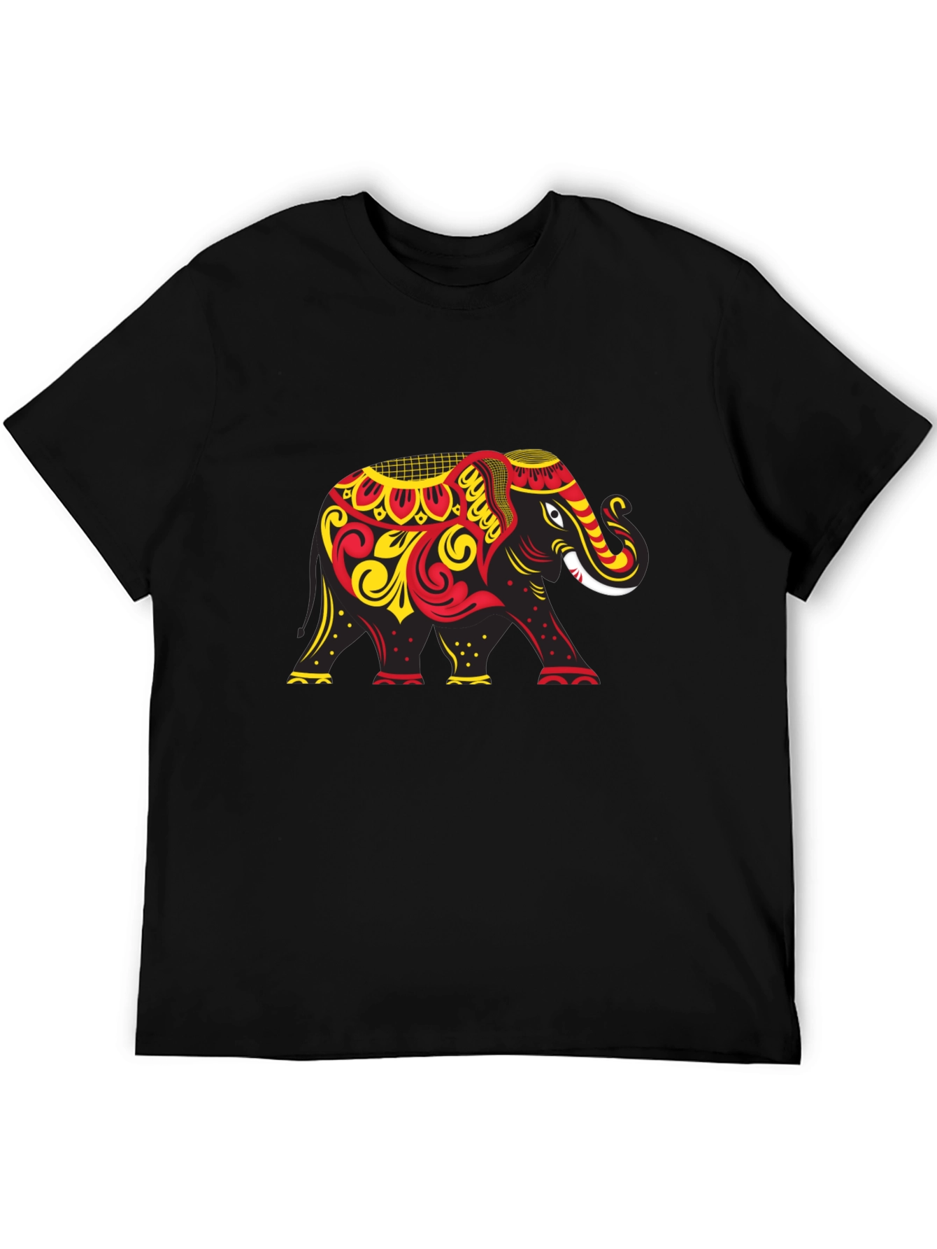 Black T-Shirt with Ornate Elephant Graphic