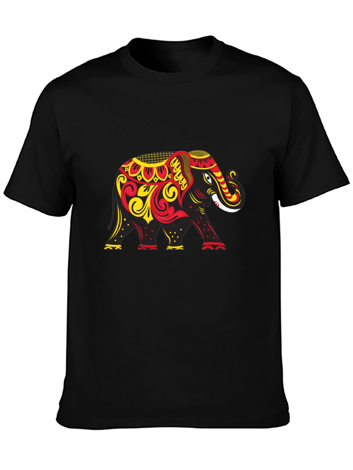 Black T-Shirt with Ornate Elephant Graphic