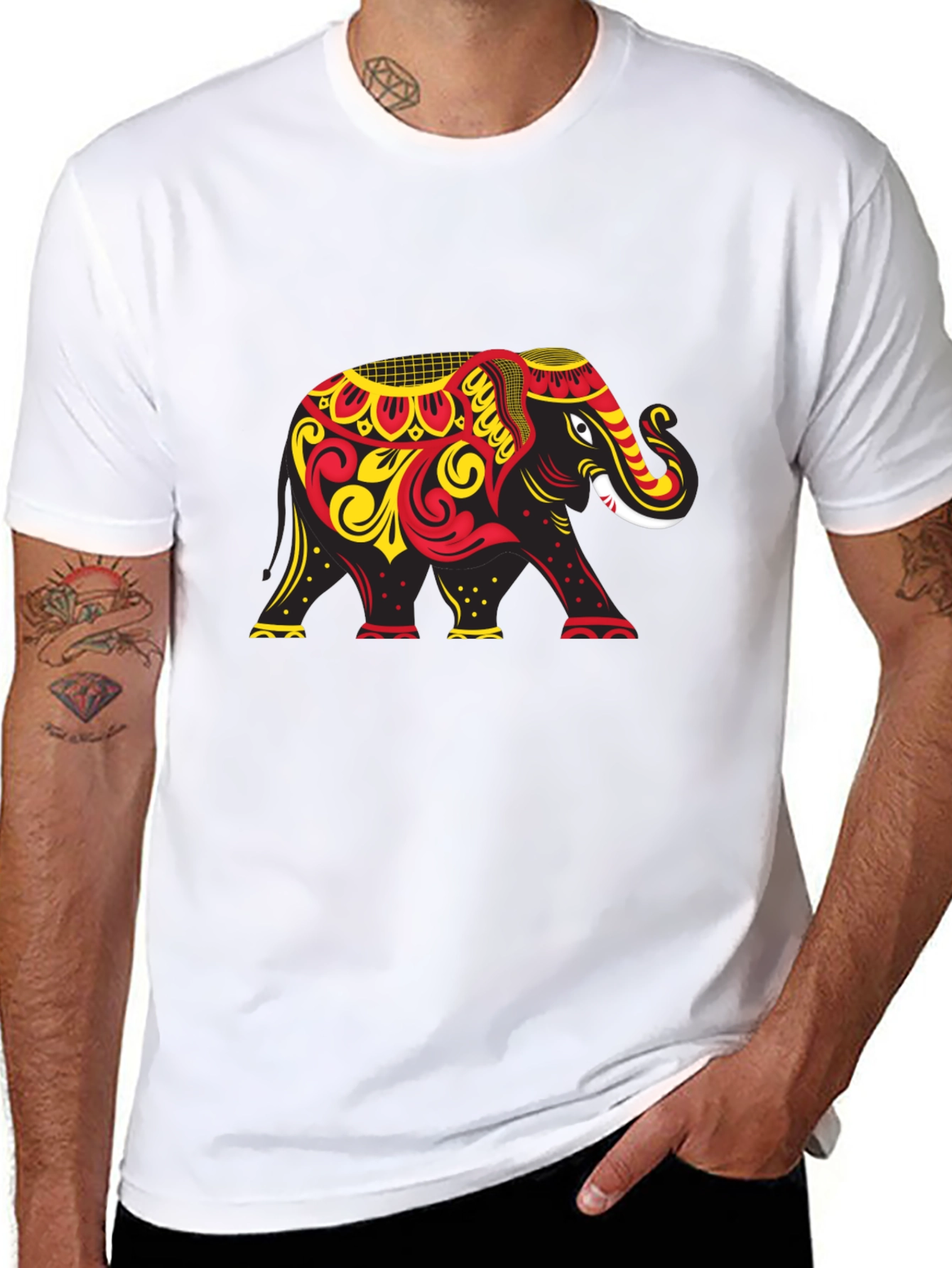 Black T-Shirt with Ornate Elephant Graphic