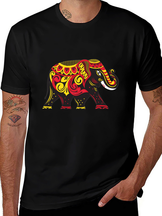 Black T-Shirt with Ornate Elephant Graphic