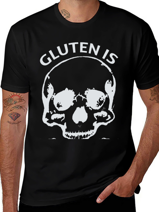Gluten is Death Black T-Shirt - Skull Design