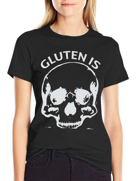 Gluten is Death Black T-Shirt - Skull Design
