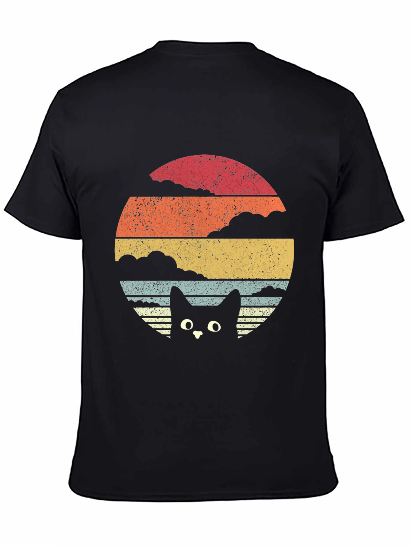 Retro Cat Sunset T-Shirt - Black