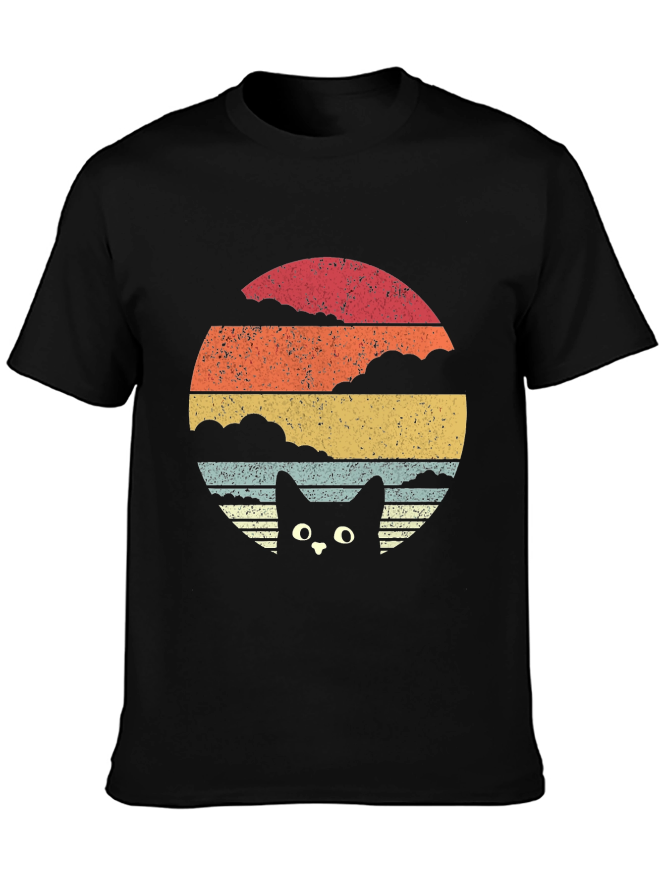 Retro Cat Sunset T-Shirt - Black