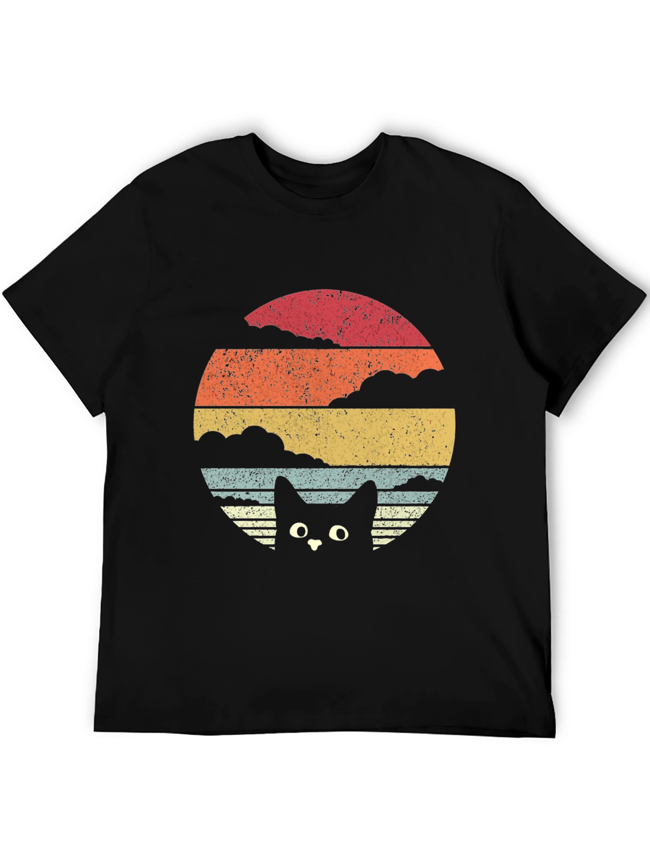 Retro Cat Sunset T-Shirt - Black