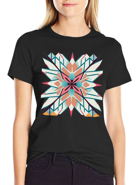 Geometric Mandala Graphic Print Black T-Shirt
