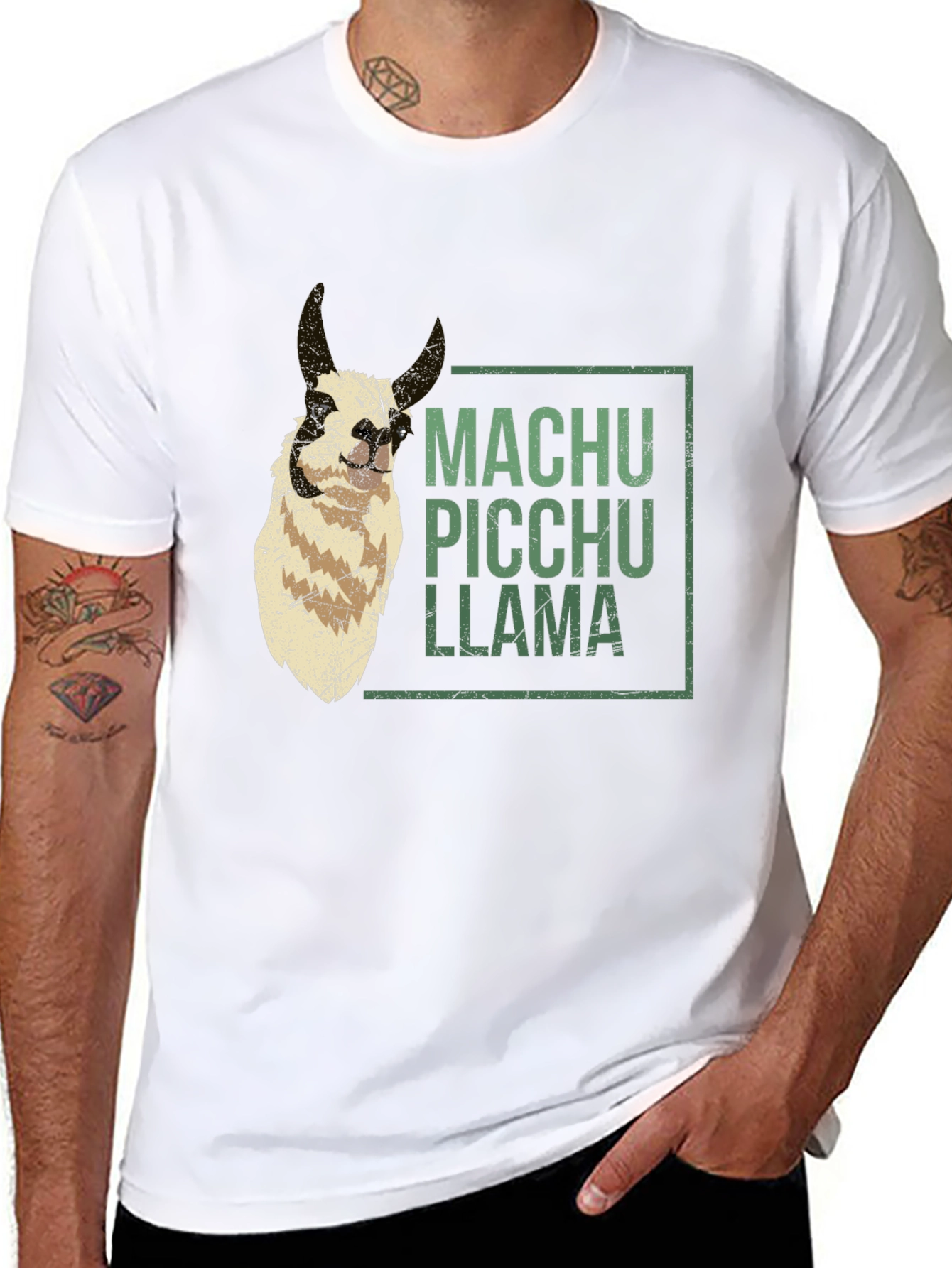 Machu Picchu Llama Graphic Tee - Black Crew Neck