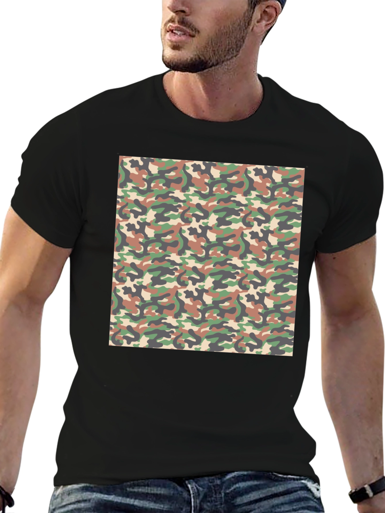 Camouflage Pattern Black T-Shirt