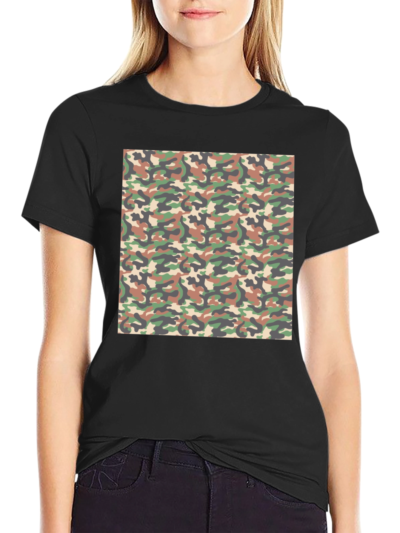 Camouflage Pattern Black T-Shirt