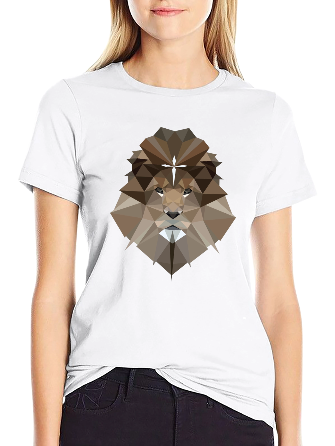 Geometric Lion Graphic Tee - Black