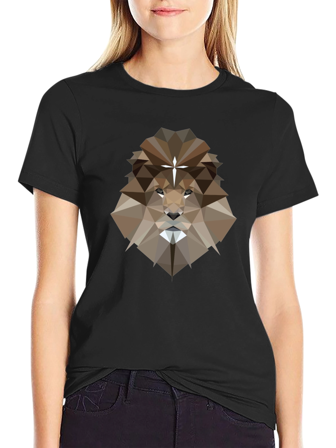 Geometric Lion Graphic Tee - Black