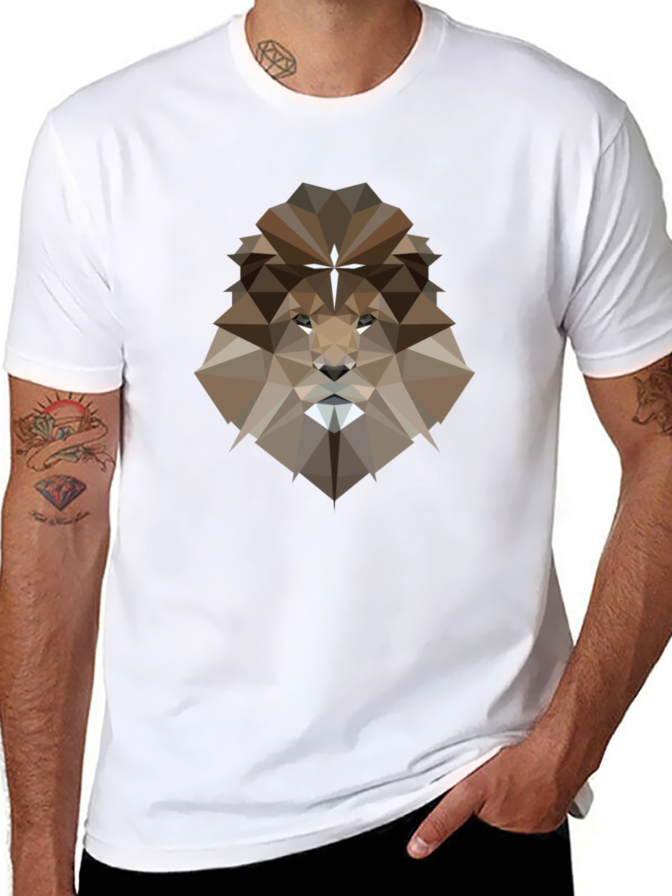 Geometric Lion Graphic Tee - Black
