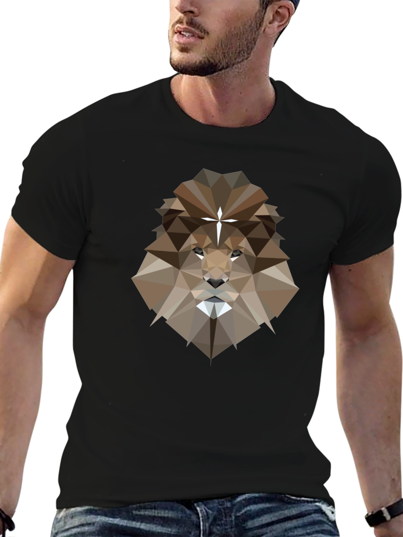 Geometric Lion Graphic Tee - Black