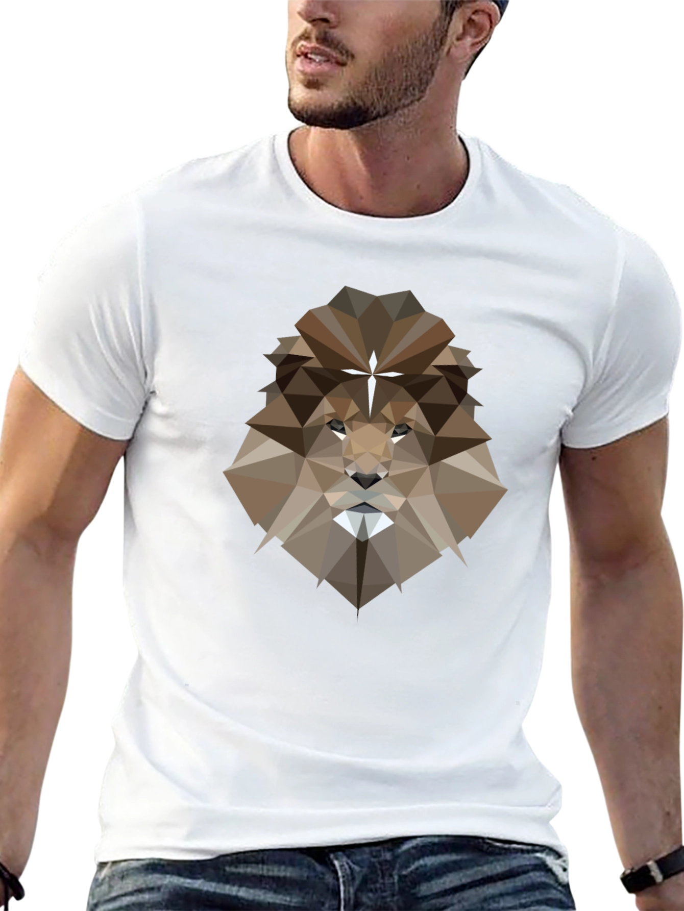 Geometric Lion Graphic Tee - Black