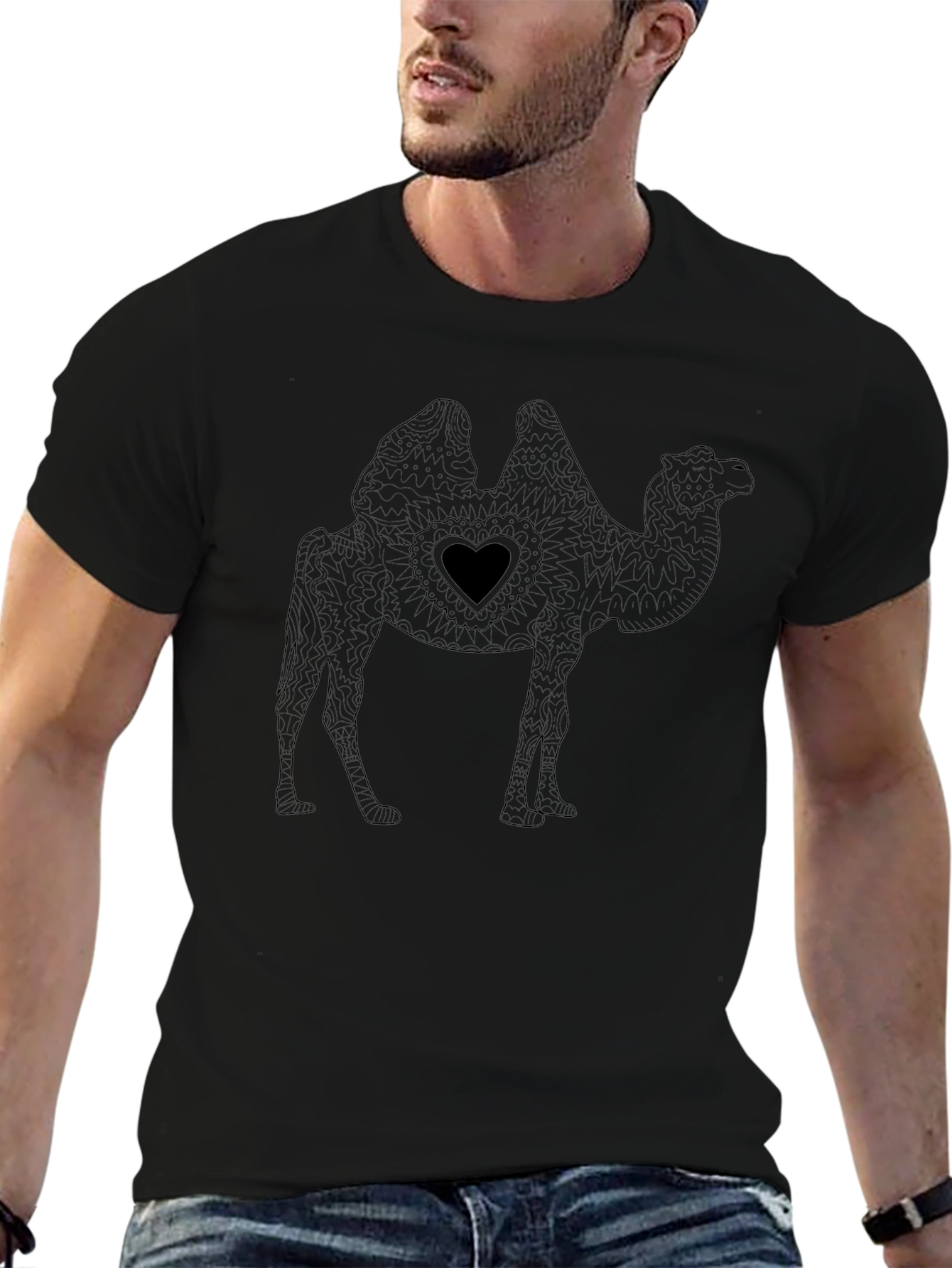Camel Heart Graphic Tee - Black Cotton Blend