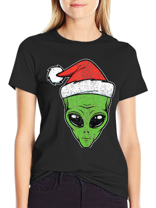 Alien Christmas Santa Hat Graphic Tee