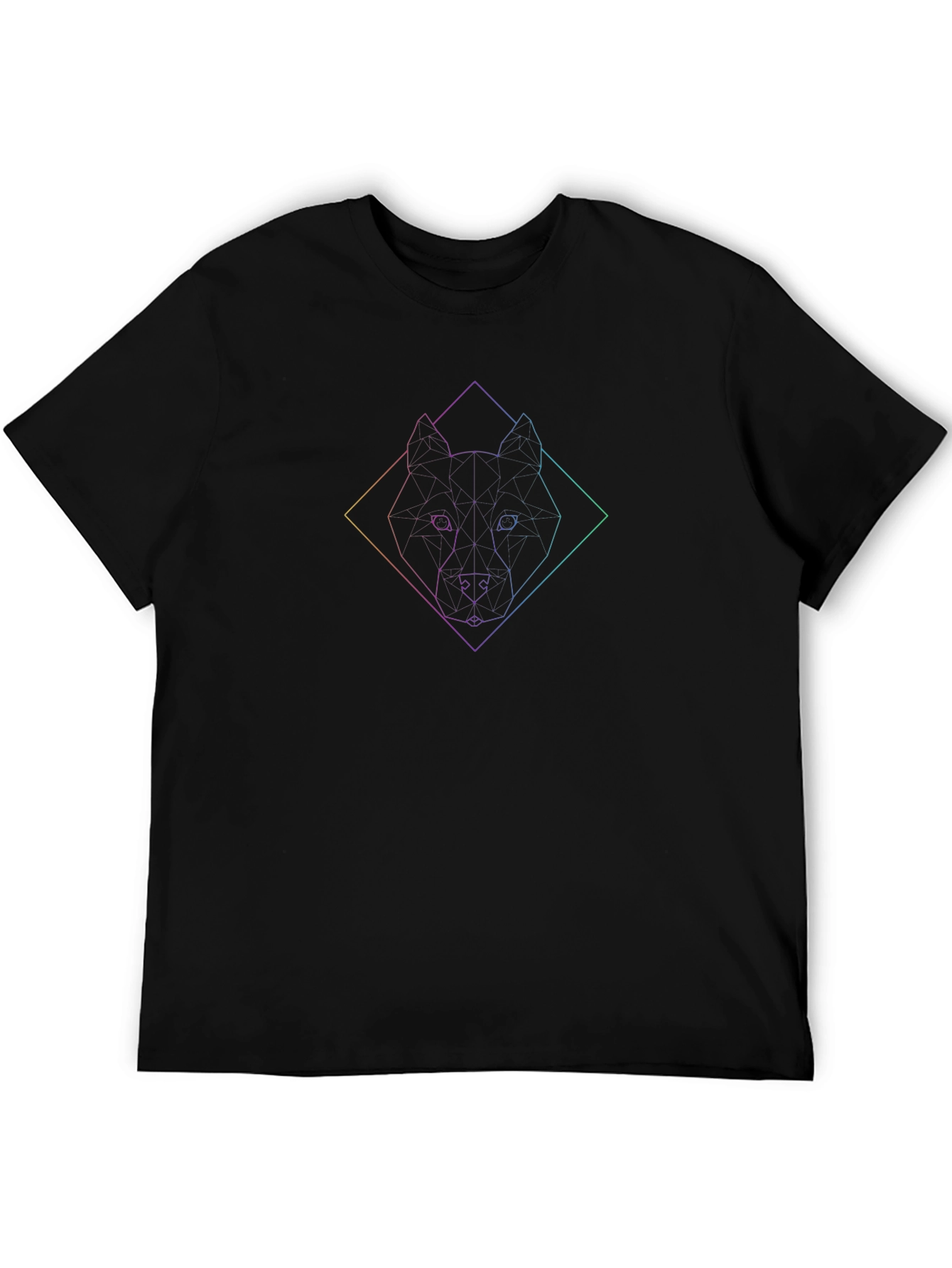 Geometric Wolf Graphic Black T-Shirt