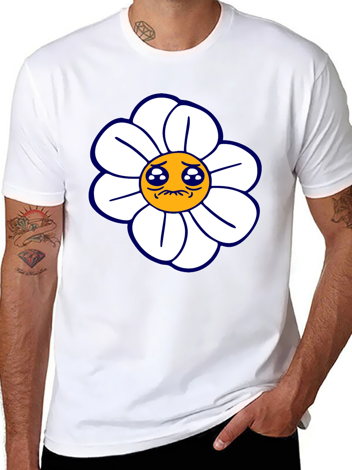 Sad Flower Graphic Tee - Black Casual T-Shirt