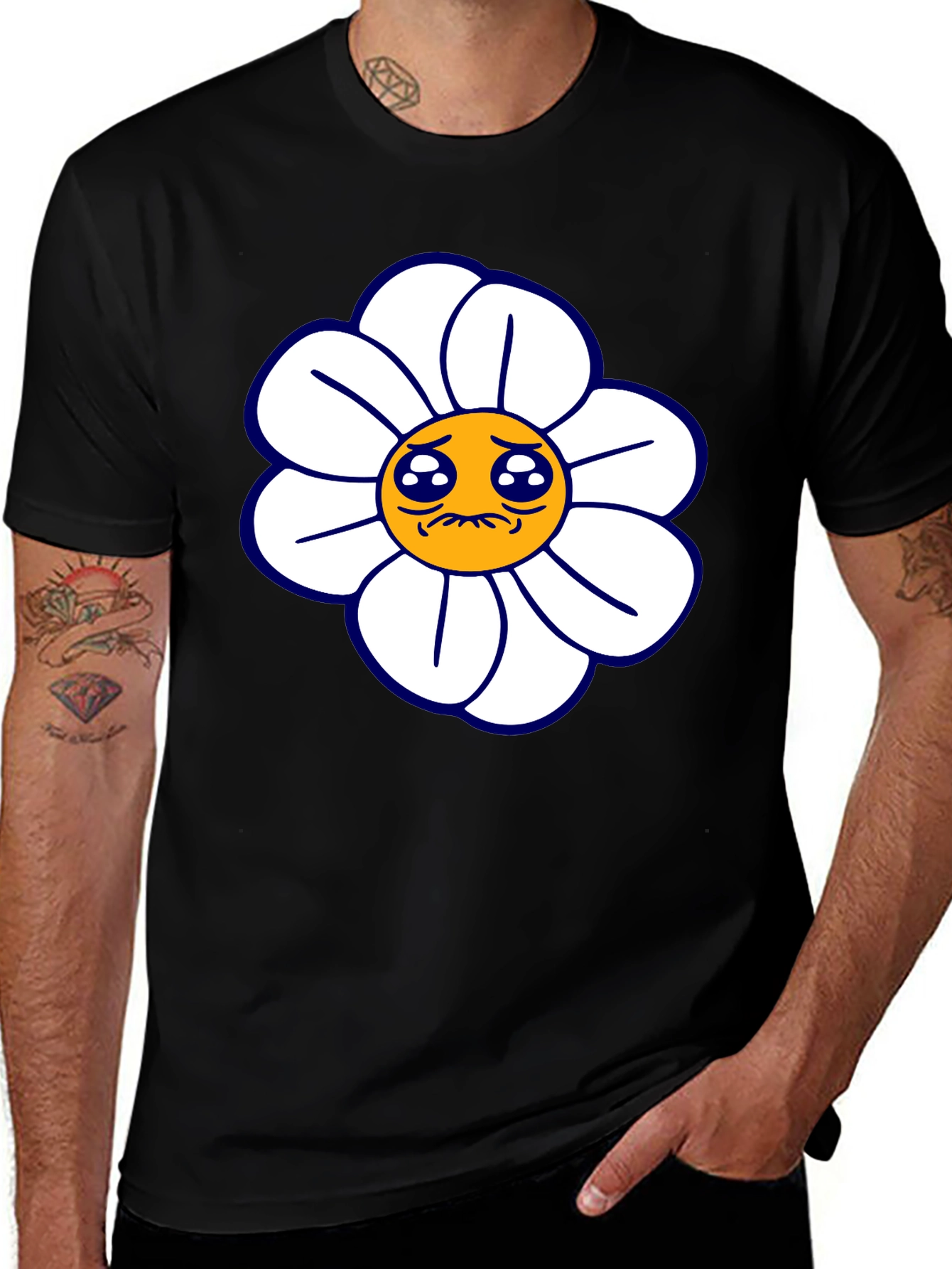 Sad Flower Graphic Tee - Black Casual T-Shirt