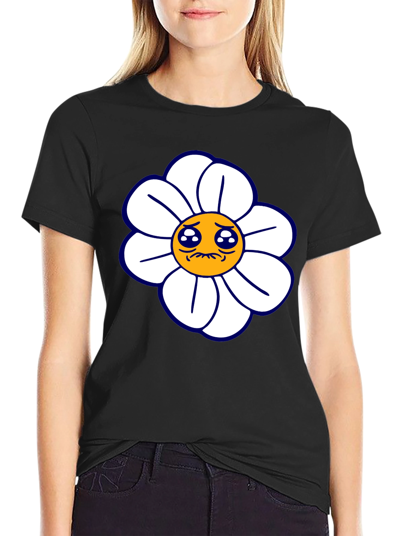 Sad Flower Graphic Tee - Black Casual T-Shirt